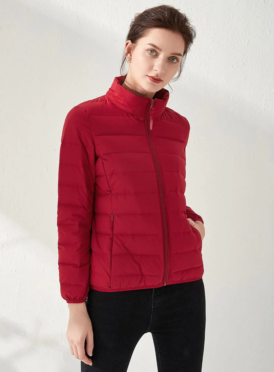 Amxiway Women's Ultra Light Weight Packable Coat Outdoor Puffer Short Down Jacket