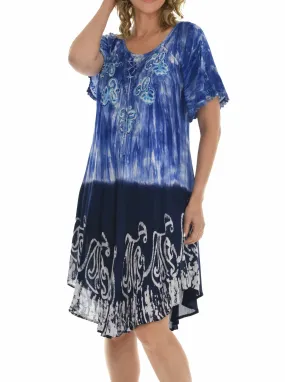 Casual Lace Short Sleeve Tie Dye Corset Loose Midi Length Dress