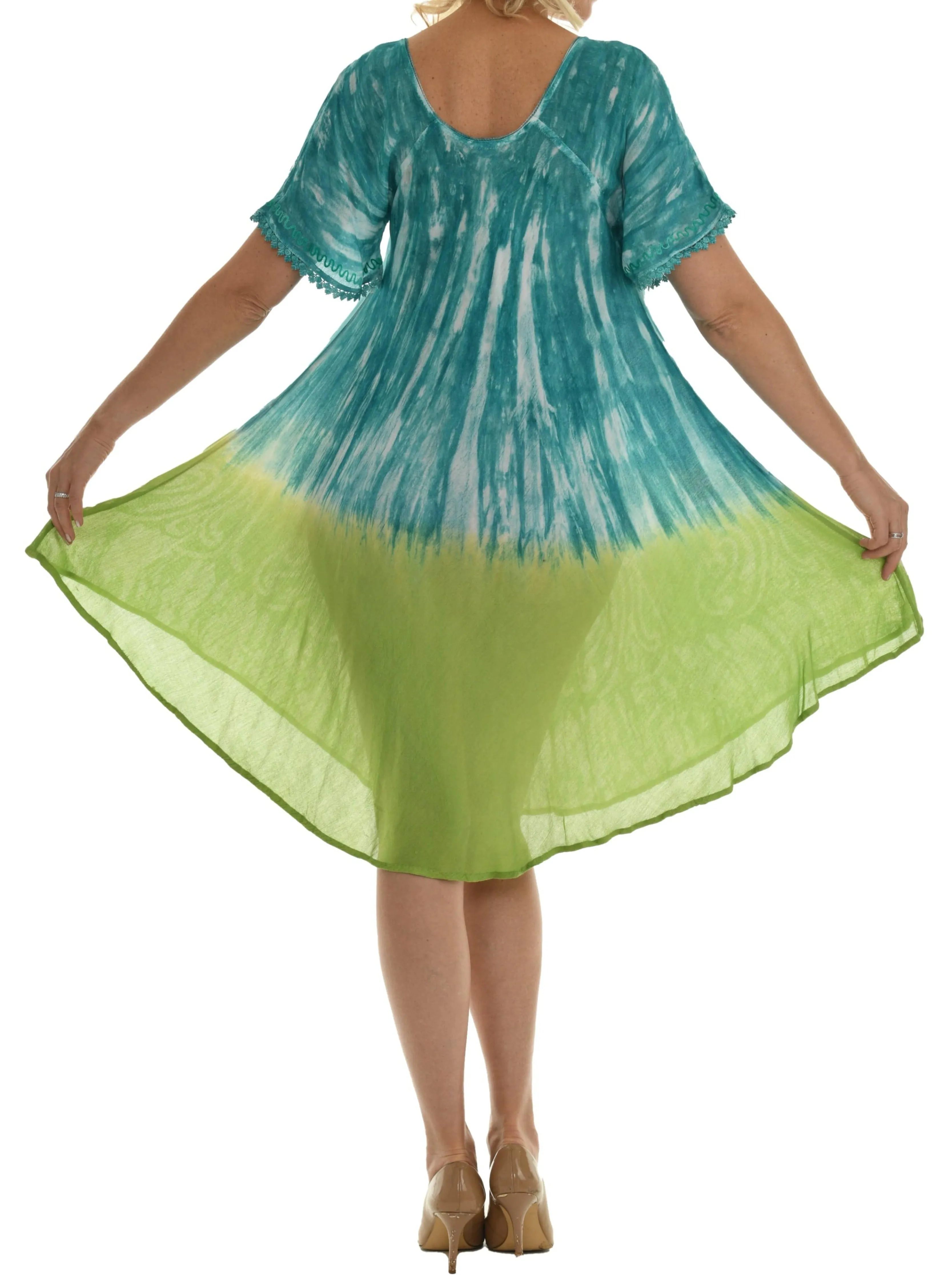 Casual Lace Short Sleeve Tie Dye Corset Loose Midi Length Dress