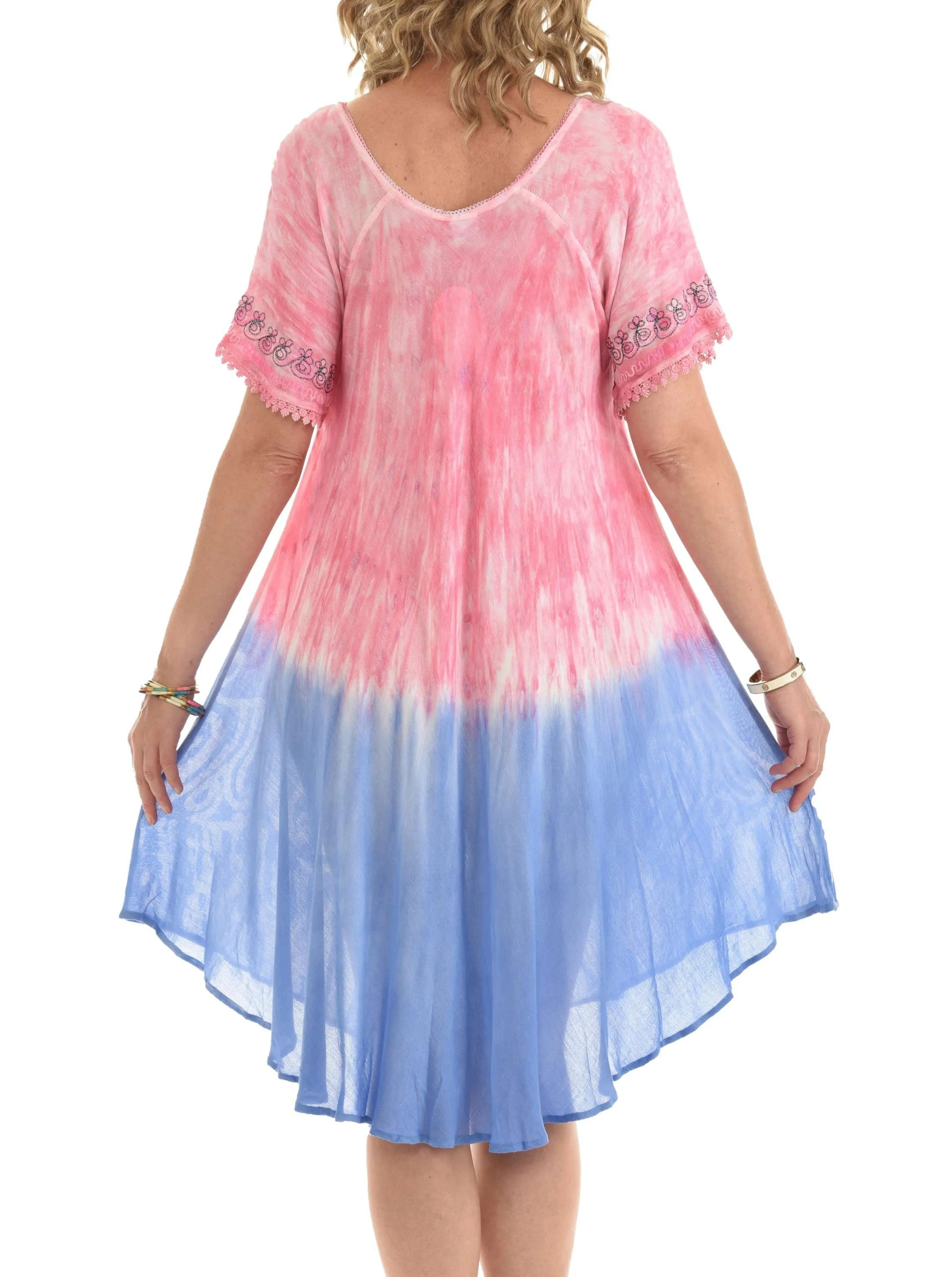 Casual Lace Short Sleeve Tie Dye Corset Loose Midi Length Dress
