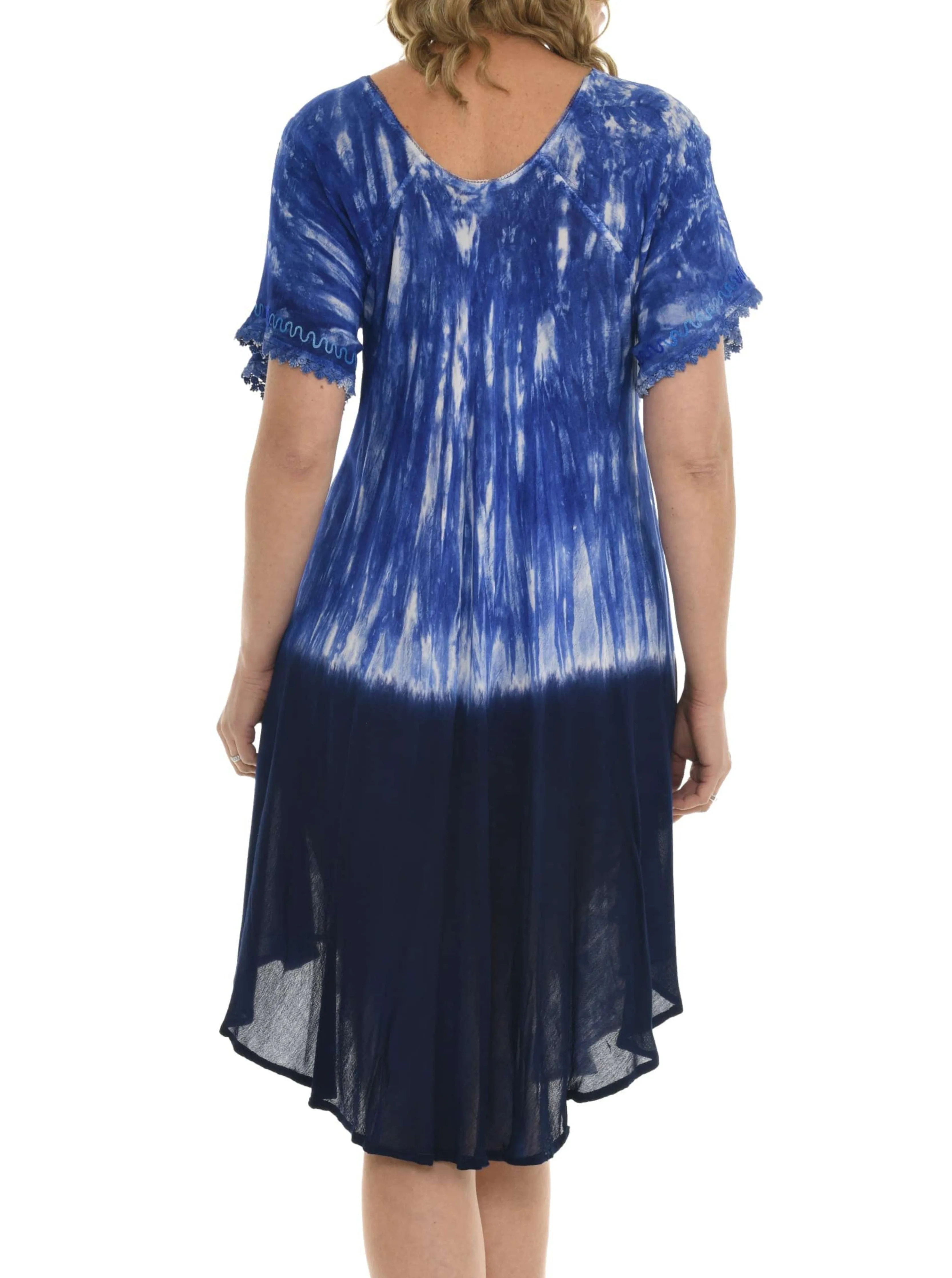 Casual Lace Short Sleeve Tie Dye Corset Loose Midi Length Dress