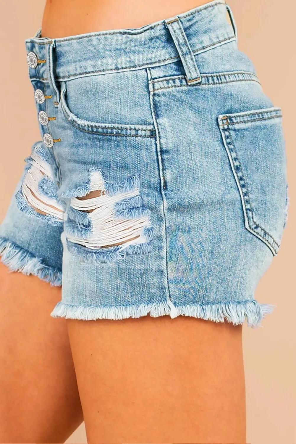 CBOO Jean Shorts High Waisted Ladies Jean Shorts Distressed Short Jeans Stretchy Blue Jean Shorts
