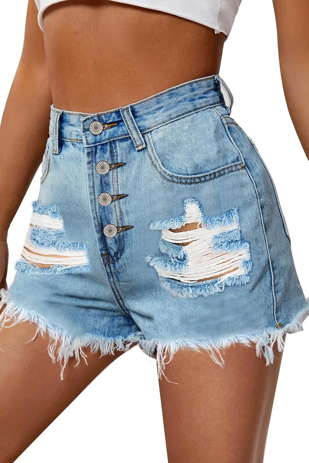 CBOO Jean Shorts High Waisted Ladies Jean Shorts Distressed Short Jeans Stretchy Blue Jean Shorts