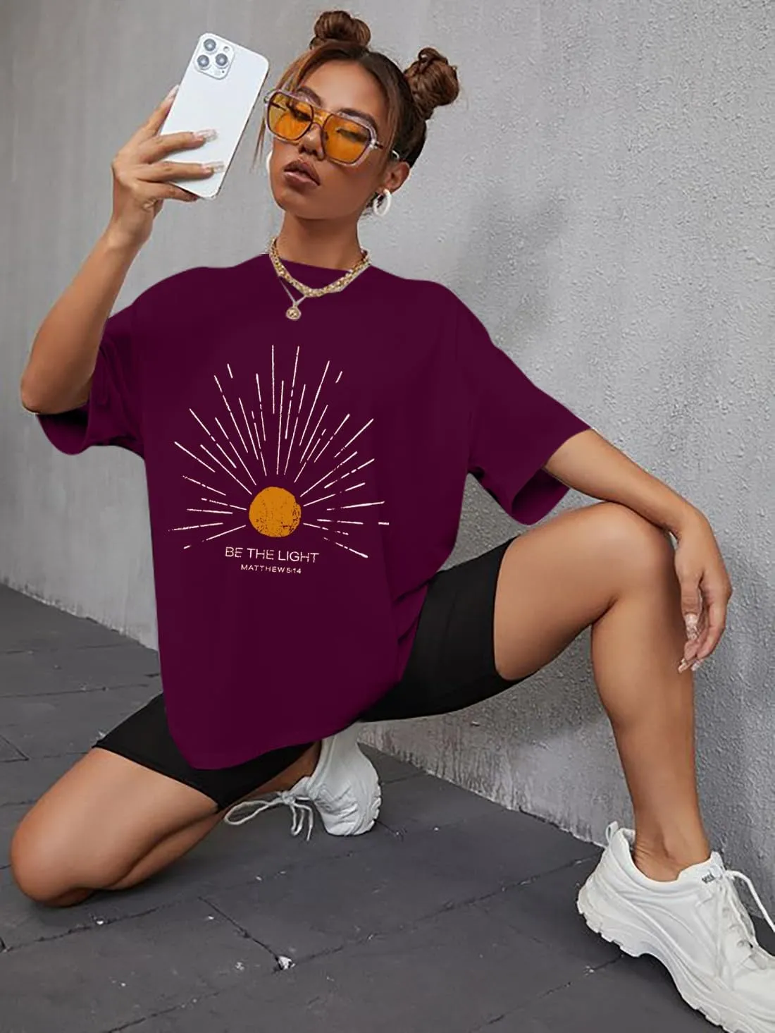 Christian Oversized Shirts Woman Be The Light Jesus Faith Bible Verse Tshirt Casual Christians Inspirational Tee Top