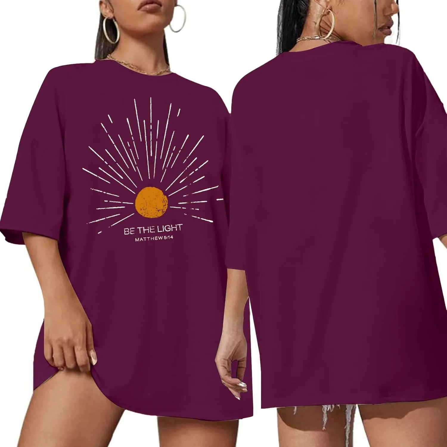 Christian Oversized Shirts Woman Be The Light Jesus Faith Bible Verse Tshirt Casual Christians Inspirational Tee Top