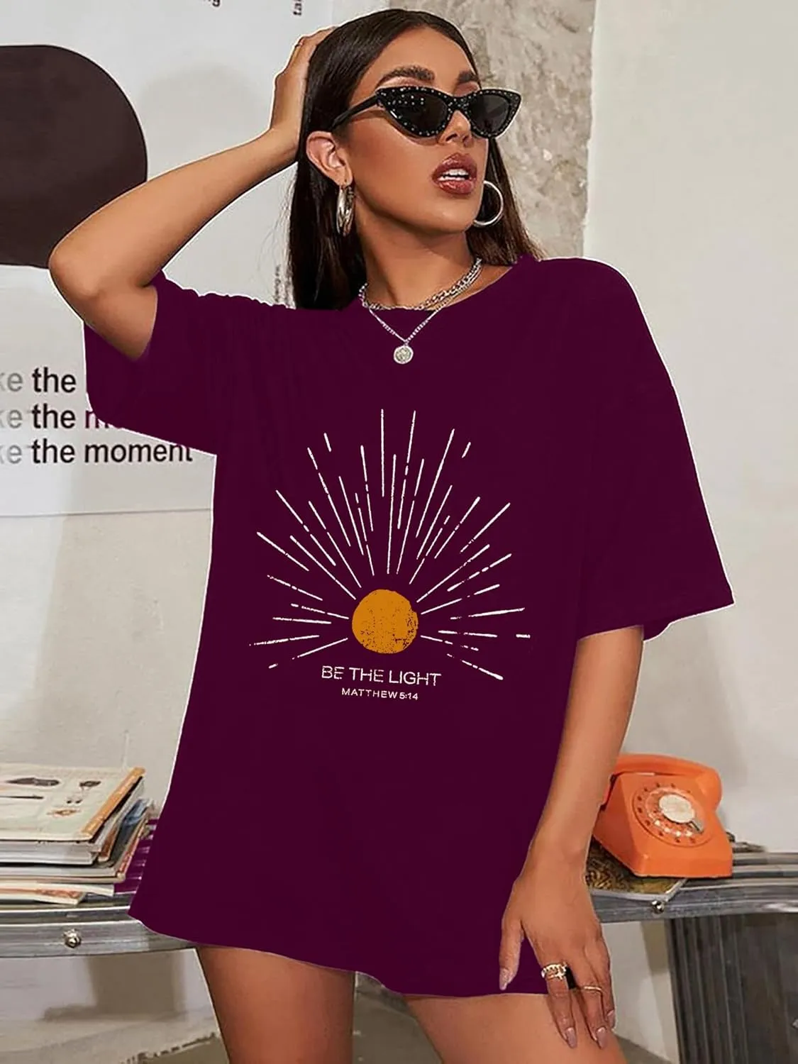 Christian Oversized Shirts Woman Be The Light Jesus Faith Bible Verse Tshirt Casual Christians Inspirational Tee Top