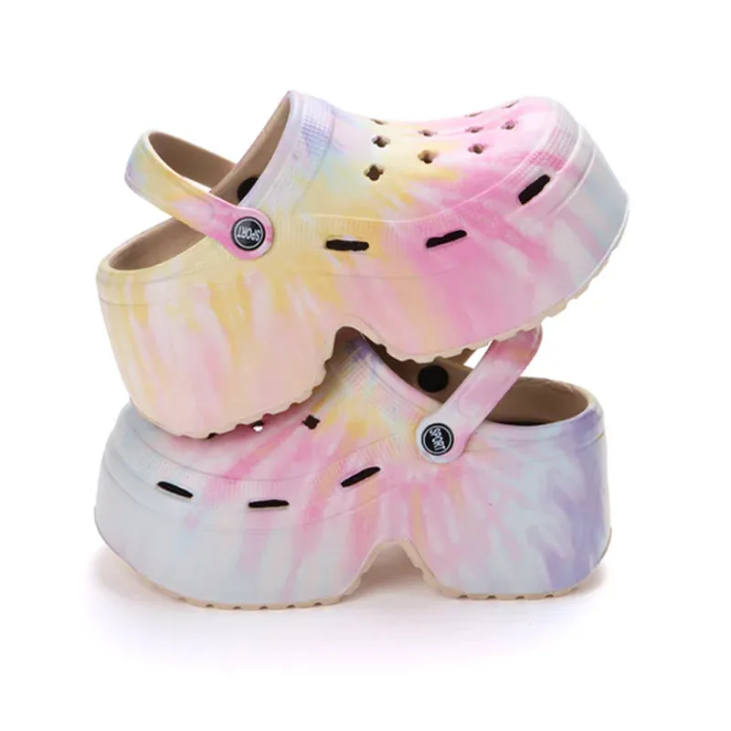 Colorful Thick Bottom Clogs Women's Sandals Summer Chunky Platform Wedge High Heels Slippers for Stylish Comfort
