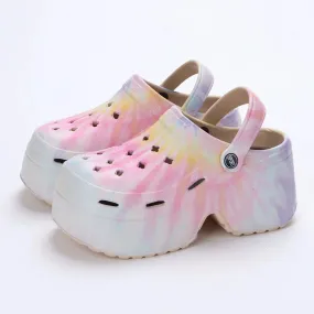 Colorful Thick Bottom Clogs Women's Sandals Summer Chunky Platform Wedge High Heels Slippers for Stylish Comfort