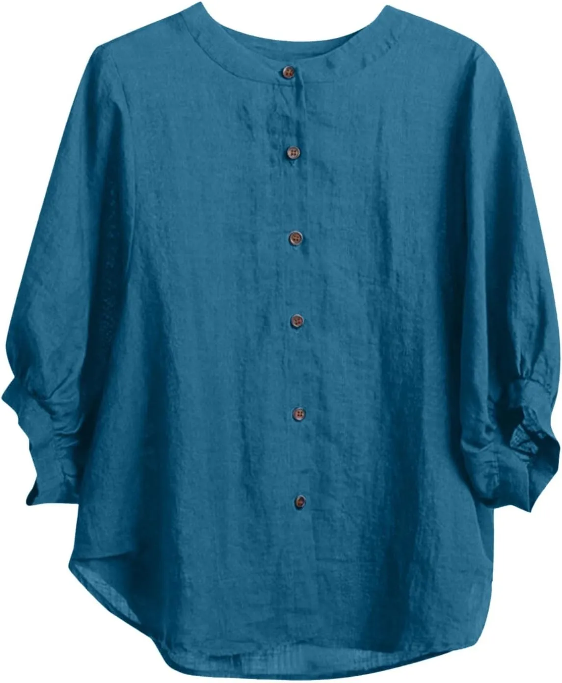 Cotton and Linen Shirts for Women 3/4 Length Sleeve Tops Crew Neck Summer Casual Loose Fit Breathable Blouse Tees