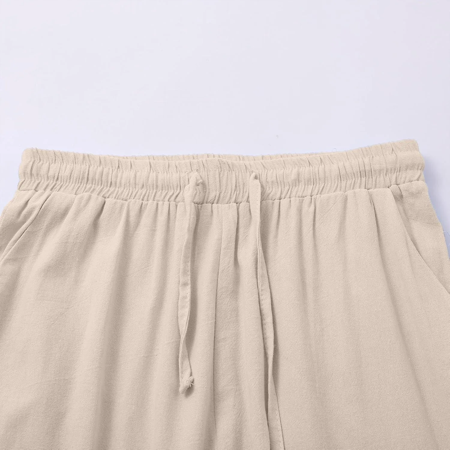 Cotton Linen Pants for Women 2025 Solid Color Button Pants Baggy Elastic Waist Straight Leg Trousers with Pocket