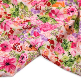 Countryside Blooms Rayon Challis - Cream/Pink/Grass