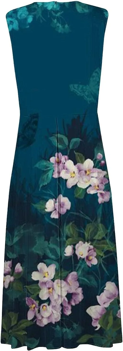 Dresses for Women 2024 Casual Printed Deep V Neck Sundress Elegant High Waist Flowy Swing Maxi Dresses Summer Dress