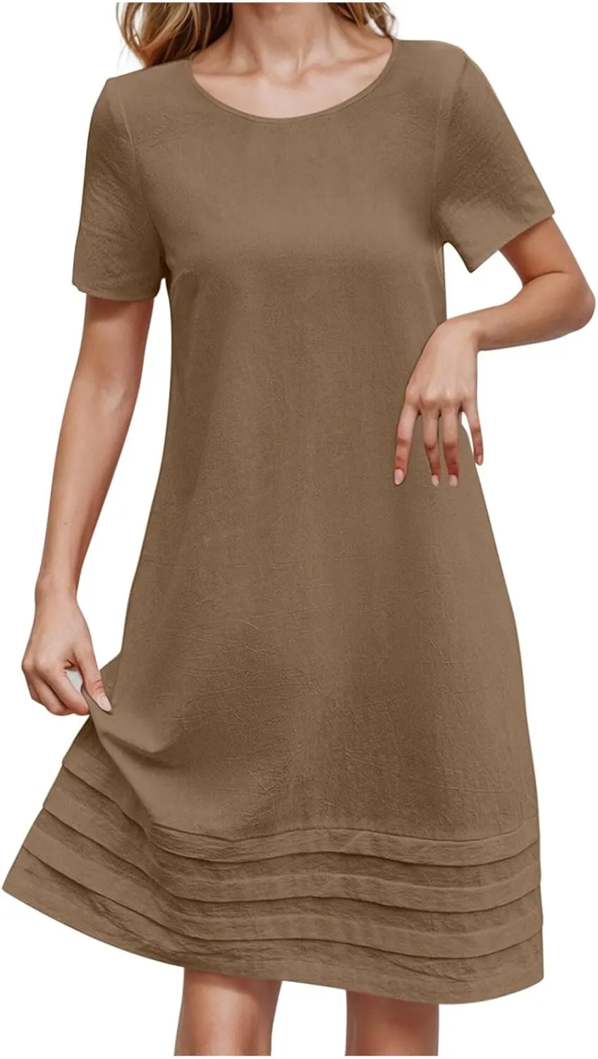Dresses for Women Casual Summer Short Sleeve Tunic Swing Dress Comfy Loose Fit Travel Work Outfits