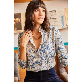 Floral Pattern Vintage Cotton Woman Blouse, White Blouse Vintage, Floral Pattern Blouse,Gift For Her,Collar Blouse,Cotton Blouse,Boho Blouse 2