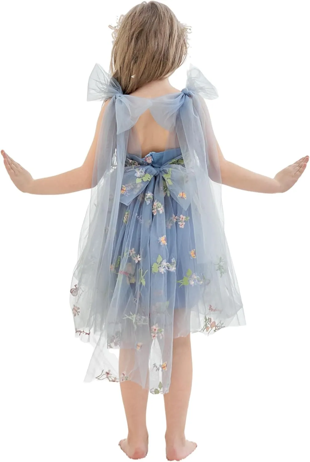 Flower Girl Dress Floral Embroidered Toddler Girls Dresses Fairy Tulle Dress for Wedding Birthday Party Photo Shoot