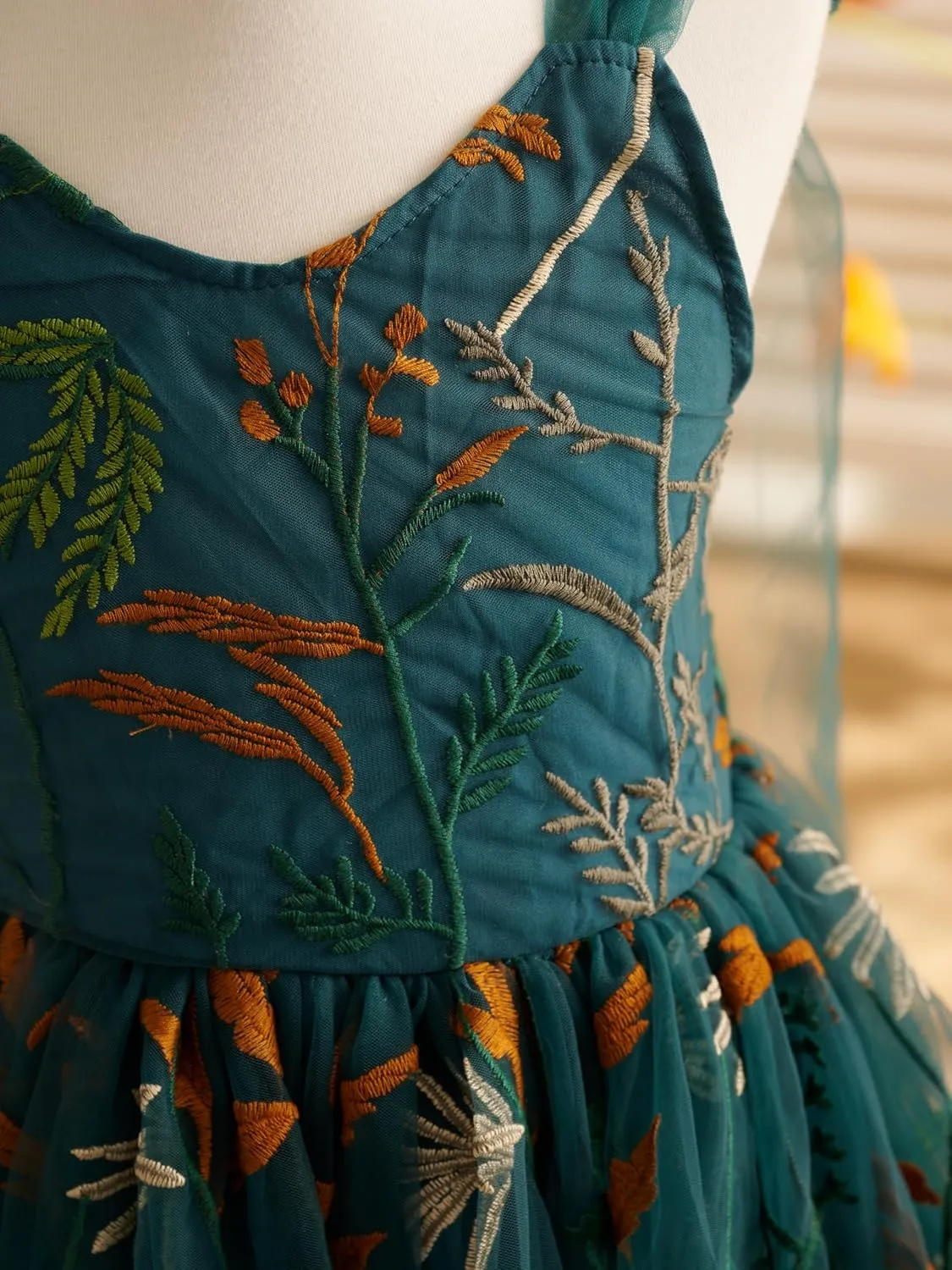 Flower Girl Dress Floral Embroidered Toddler Girls Dresses Fairy Tulle Dress for Wedding Birthday Party Photo Shoot