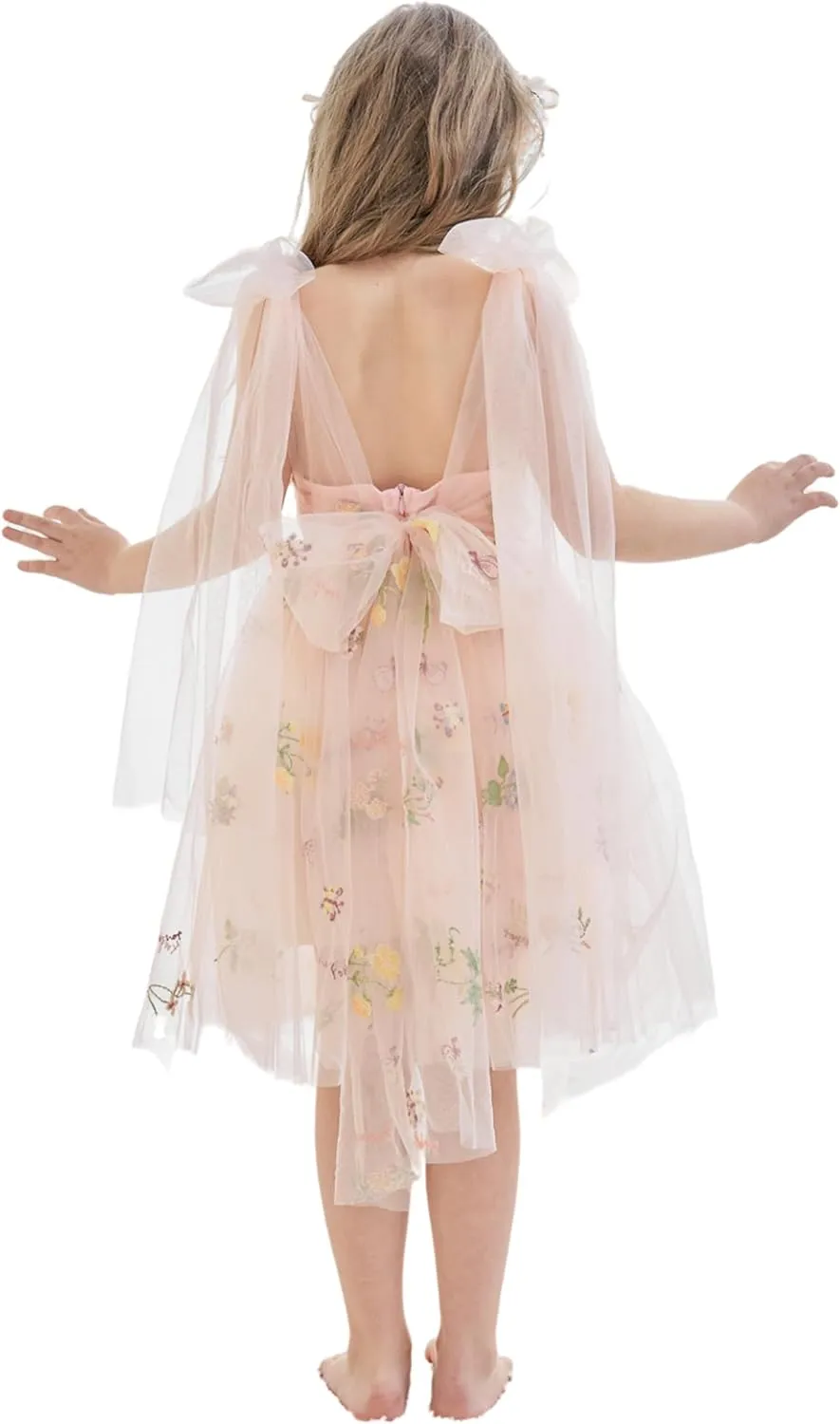 Flower Girl Dress Floral Embroidered Toddler Girls Dresses Fairy Tulle Dress for Wedding Birthday Party Photo Shoot