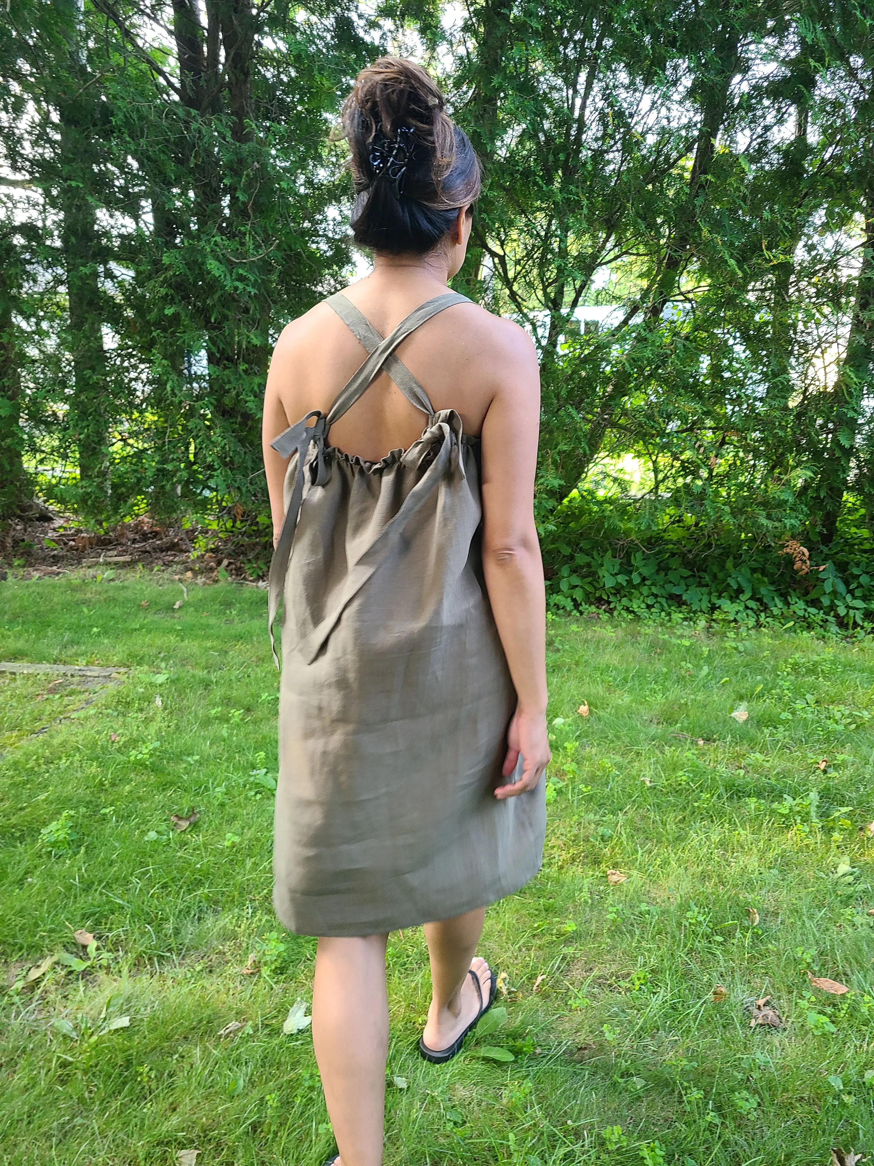 Gracie Linen Dress Short Olive