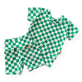 Green Checkered Biker Shorts Lounge Set