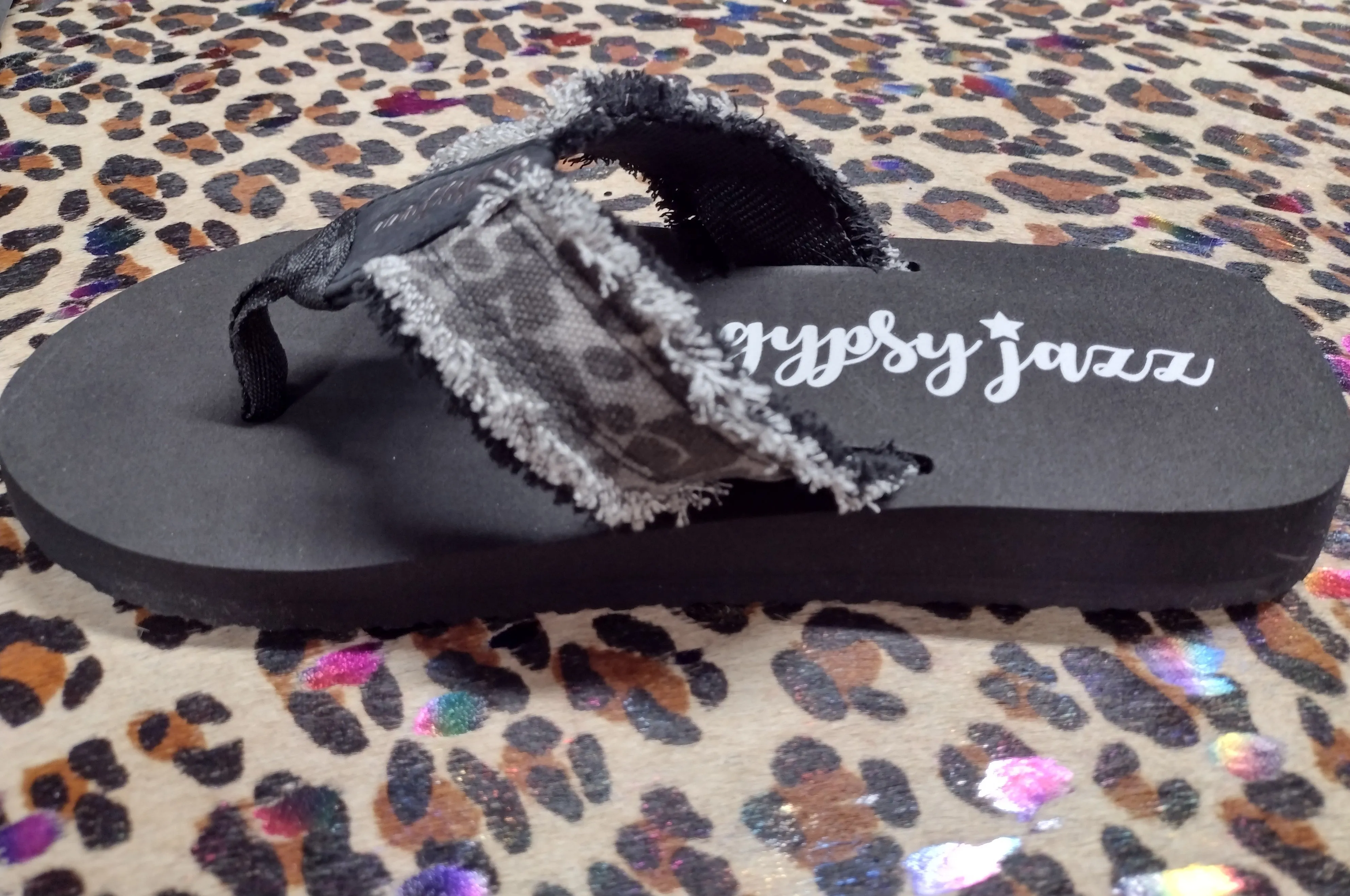 Grey Leopard Flip Flops