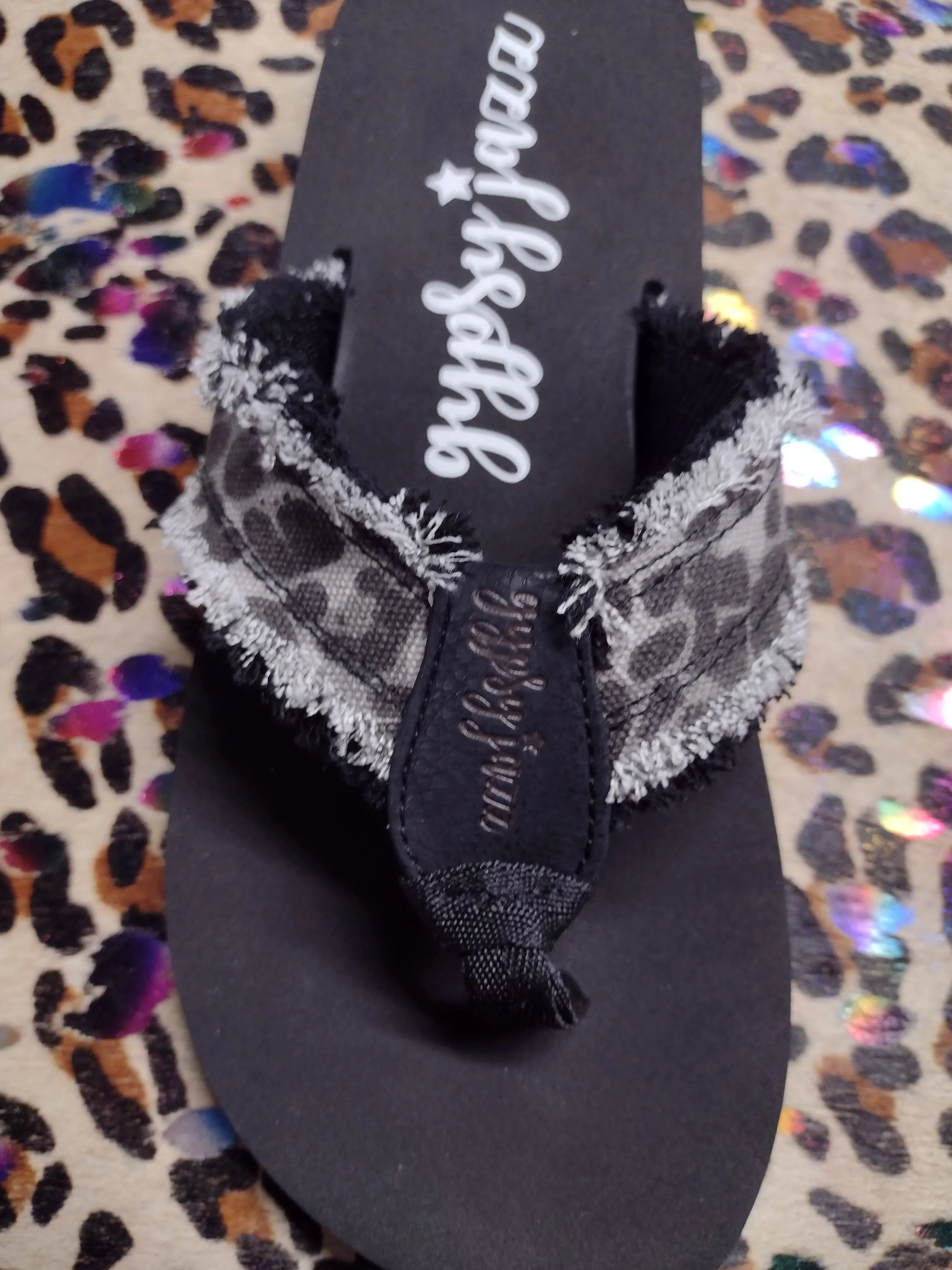 Grey Leopard Flip Flops