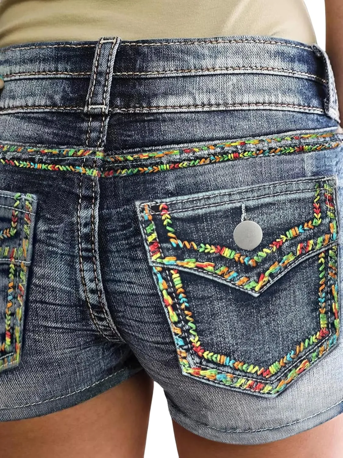 High Waisted Jean Shorts for Women Stretchy Distressed Skinny Denim Shorts Ripped Summer Shorts Embroided Pockets