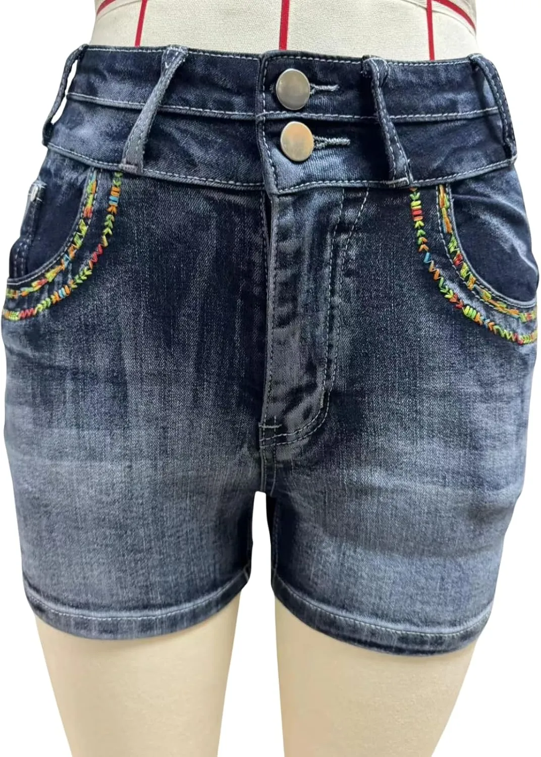 High Waisted Jean Shorts for Women Stretchy Distressed Skinny Denim Shorts Ripped Summer Shorts Embroided Pockets
