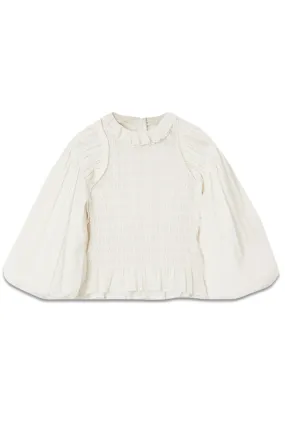 Idris Lace-trimmed Smocked Cotton-blend Blouse