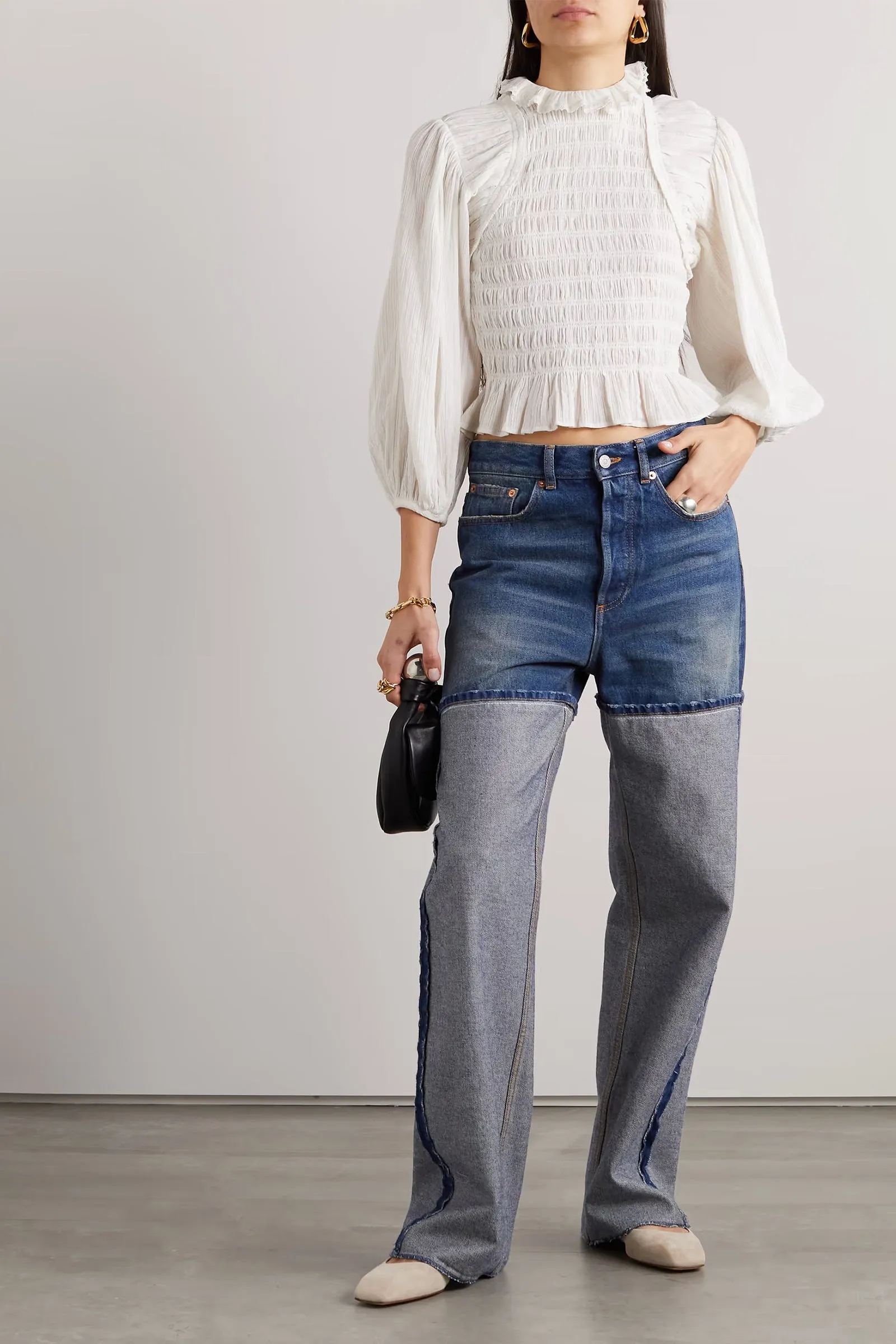 Idris Lace-trimmed Smocked Cotton-blend Blouse