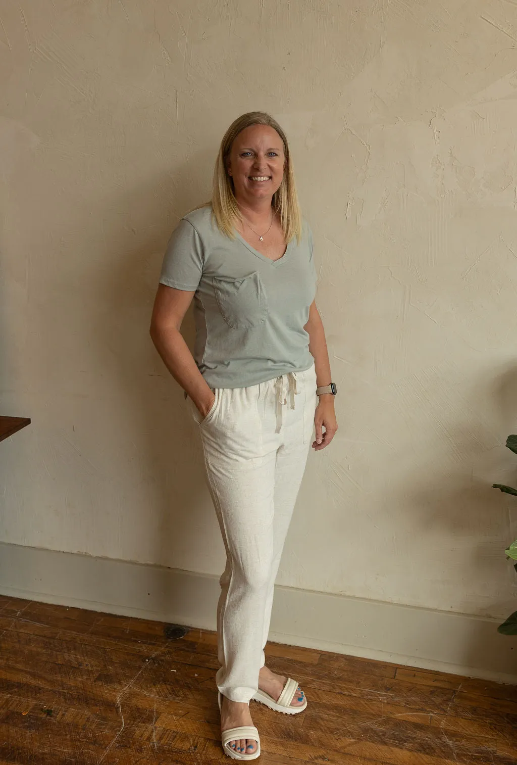 JOSIE LINEN ELASTIC WAISTBAND PANTS