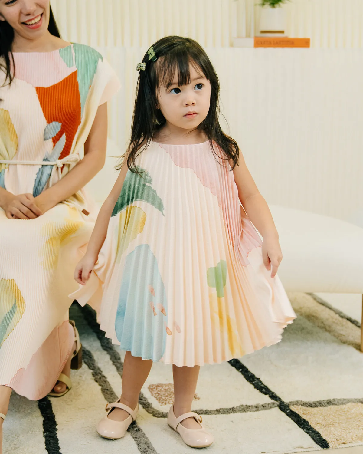 Kid's Crystal Pleated Sundress - Peachy Palette