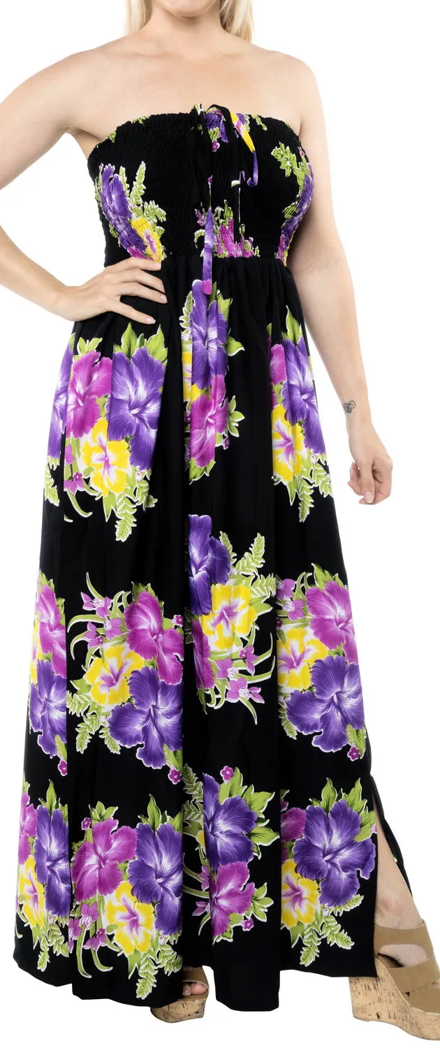 LA LEELA Long Maxi Flower Print Tube Maxi Dress For Women Beach Cocktail Pool Party Casual Chic Boho Female Sundress