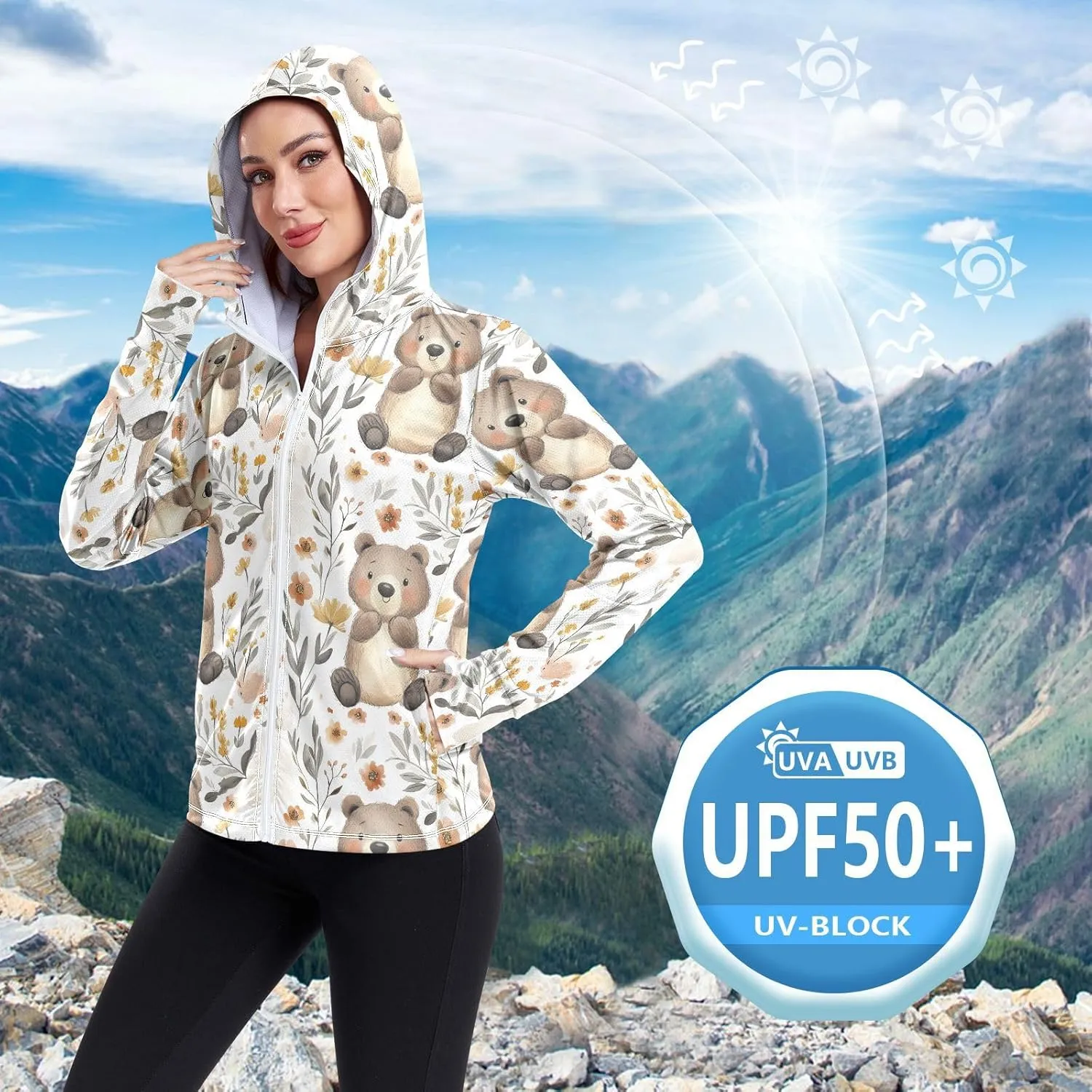 Light Weight Hoodies for Women with Pockets Camping T-Shirt UPF 50  Protection Zip Up Jacket Hiking Outdoor Performance