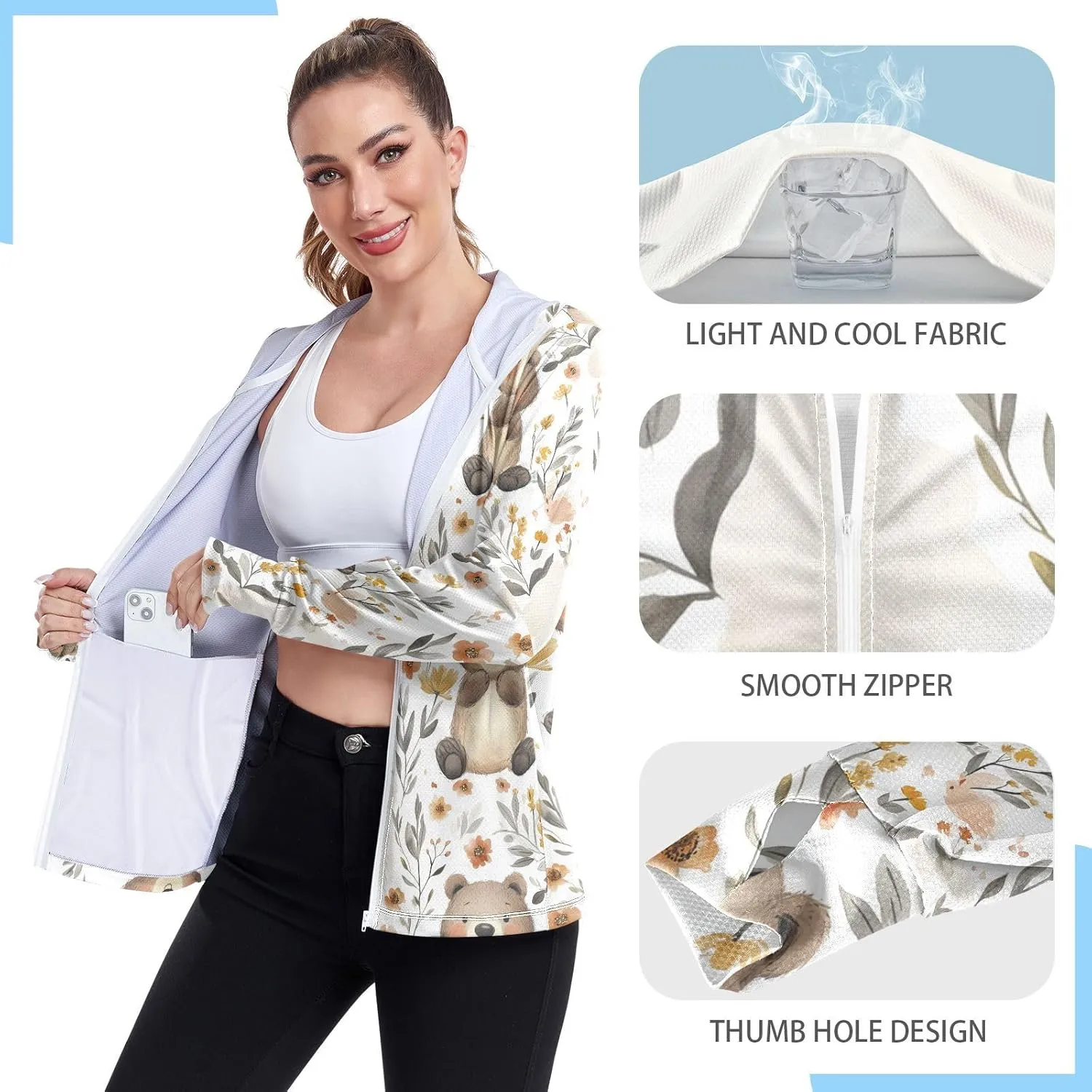 Light Weight Hoodies for Women with Pockets Camping T-Shirt UPF 50  Protection Zip Up Jacket Hiking Outdoor Performance