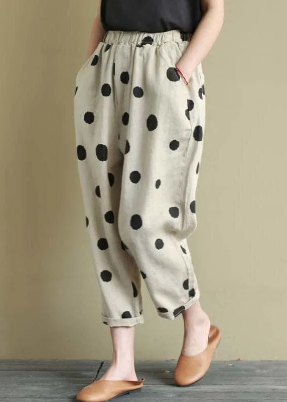 Linen Colour Pockets Elastic Waist Harem Pants Summer