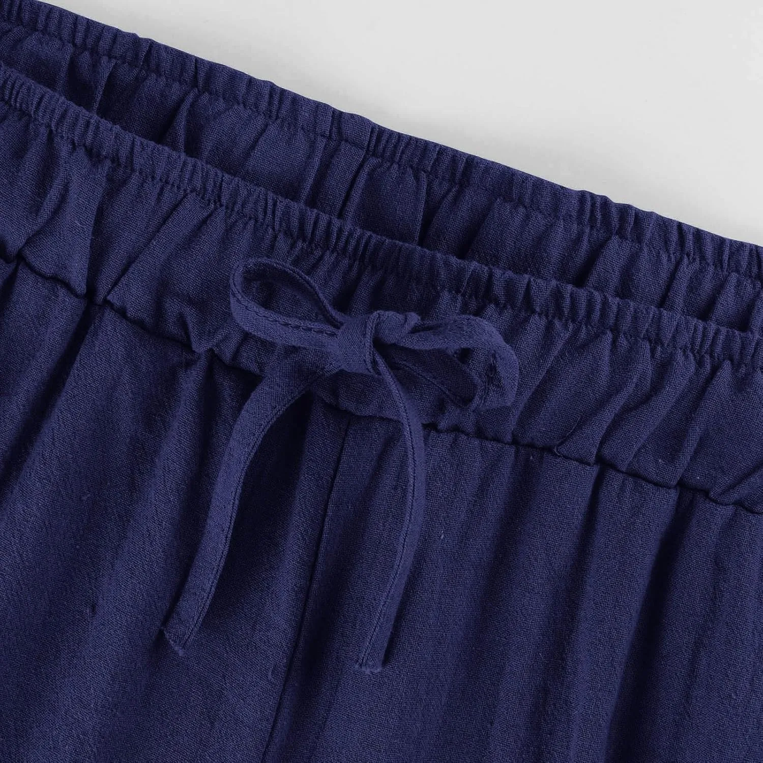 Linen Pants for Women Soft Casual Drawstring Elastic Waist Loose Pants Wide Leg Lounge Trouser Summer Beach Outfits