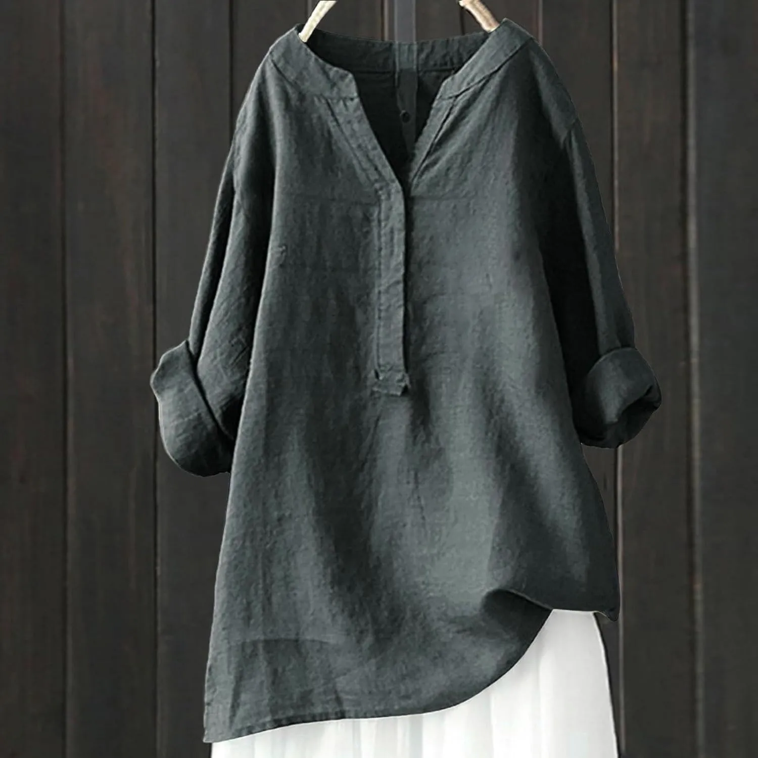 Linen Shirt for Women Breathable Tops Loose Button V Neck Tops Womens Daily Tunic Blouse Oversized Summer Tee Shirts