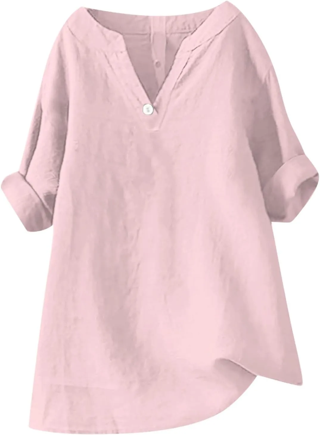 Linen Tops for Women Loose Fitting Summer V Neck Casual Blouses Short Sleeve T Shirts Spring Outfits Trendy Clothes