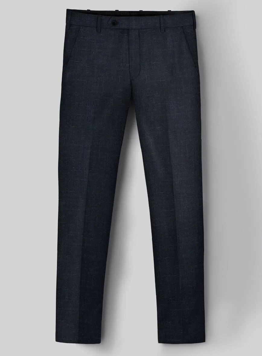 London Loom Dark Blue Twill Wool Silk Linen Pants