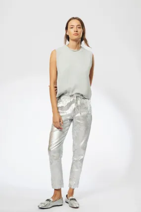 Lotus Metallic Linen Jogger Pants - Silver