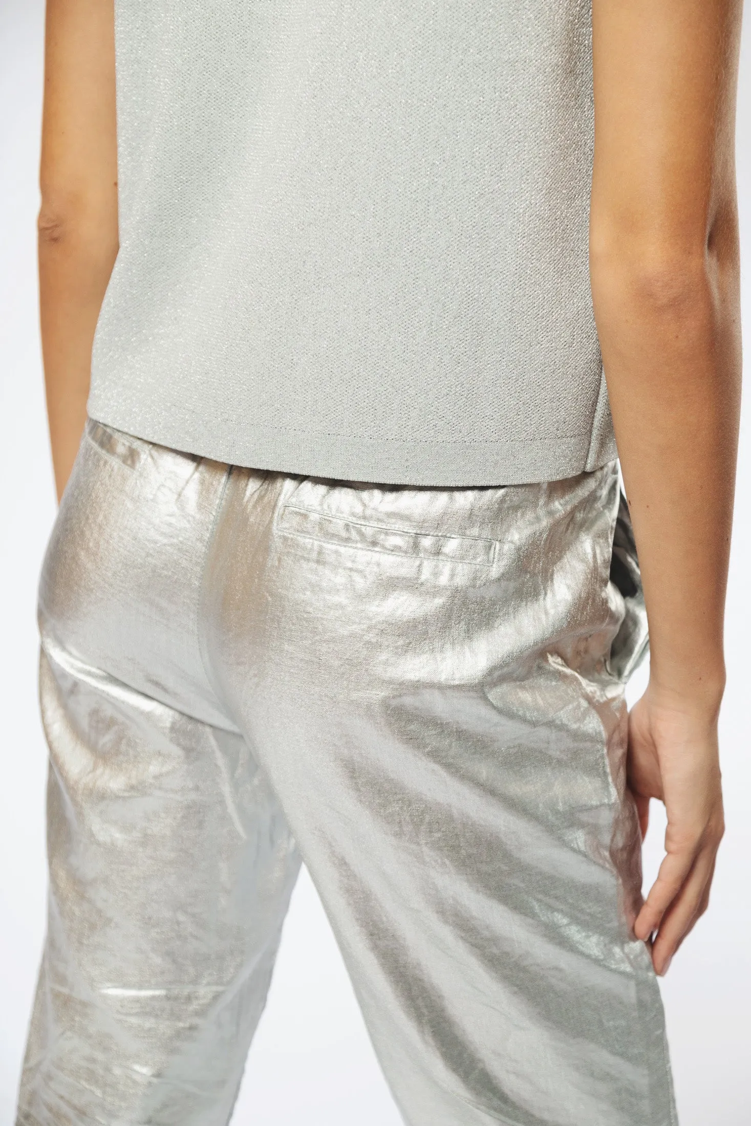 Lotus Metallic Linen Jogger Pants - Silver