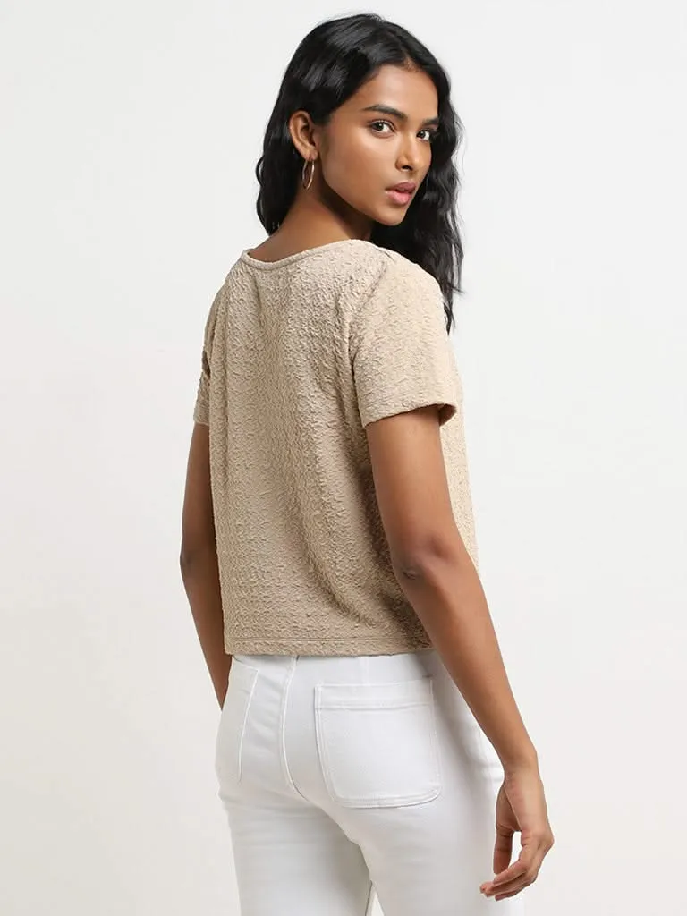LOV Beige Textured Blouse