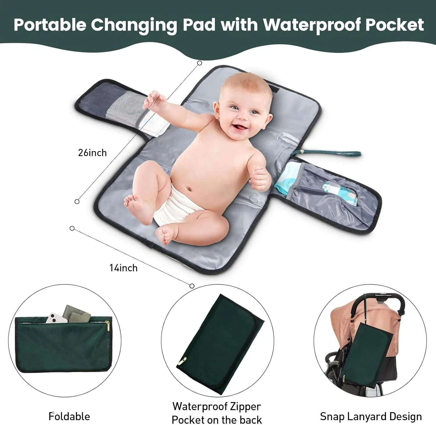 LOVEVOOK Baby Diaper Bag,Waterproof Diaper Backpack with USB Charging Port for Baby, Large Capacity Fit for 15.6 inch Laptop,Dark Green