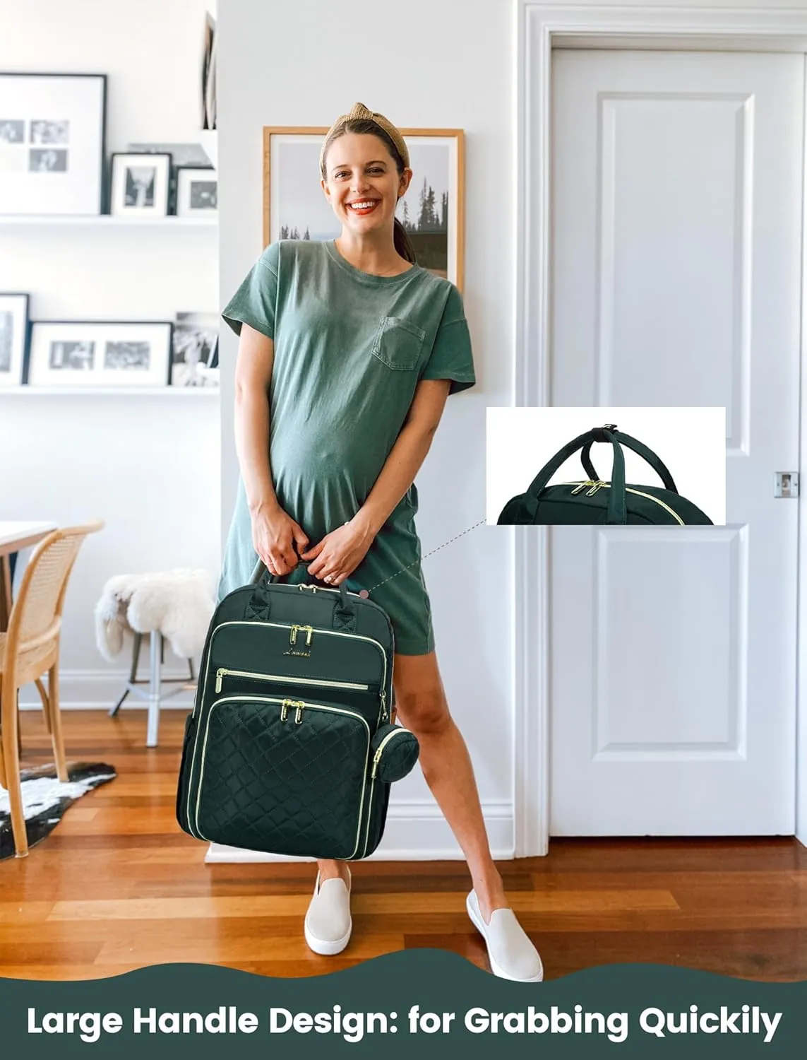 LOVEVOOK Baby Diaper Bag,Waterproof Diaper Backpack with USB Charging Port for Baby, Large Capacity Fit for 15.6 inch Laptop,Dark Green