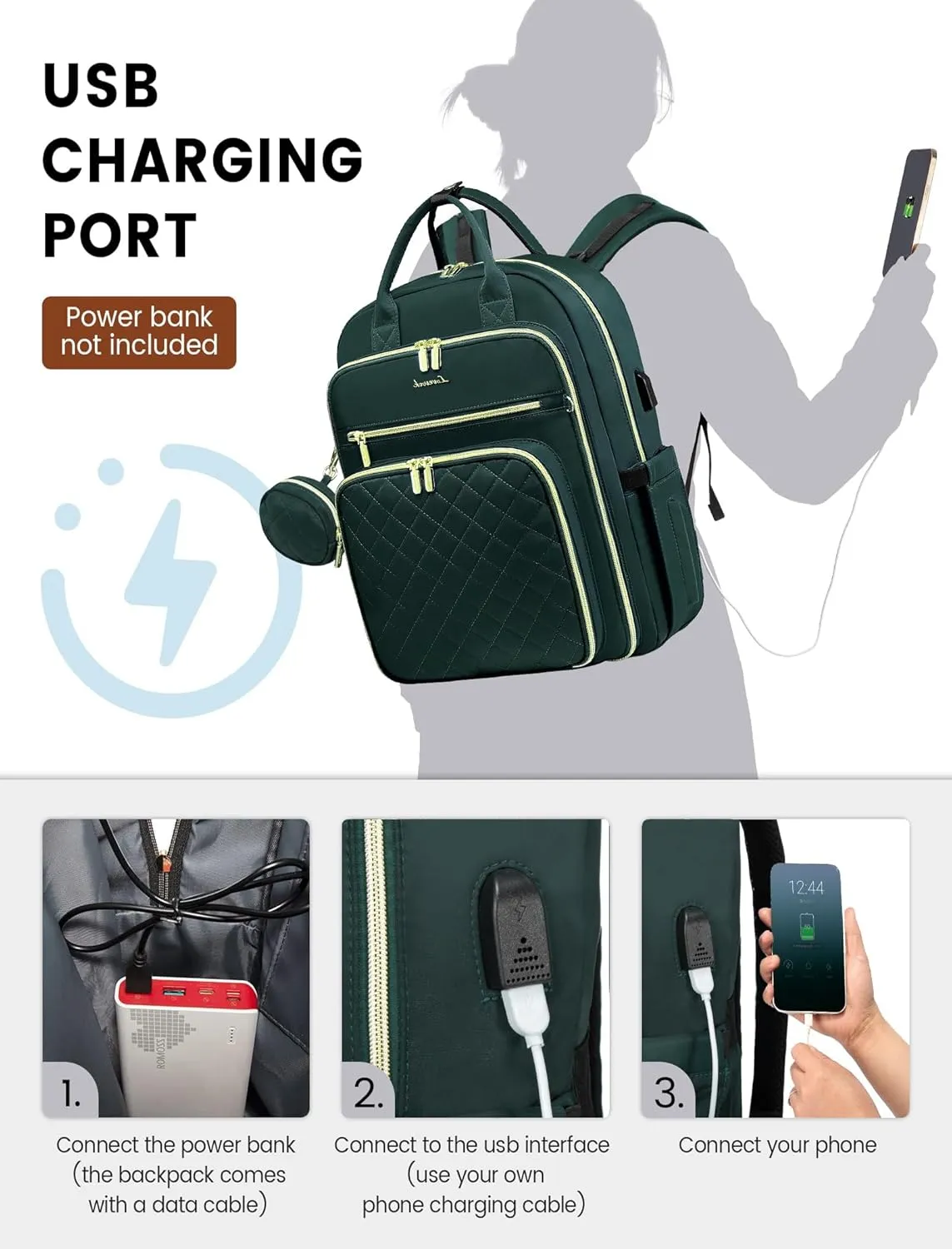 LOVEVOOK Baby Diaper Bag,Waterproof Diaper Backpack with USB Charging Port for Baby, Large Capacity Fit for 15.6 inch Laptop,Dark Green