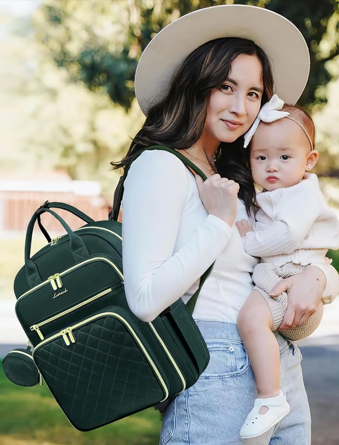 LOVEVOOK Baby Diaper Bag,Waterproof Diaper Backpack with USB Charging Port for Baby, Large Capacity Fit for 15.6 inch Laptop,Dark Green