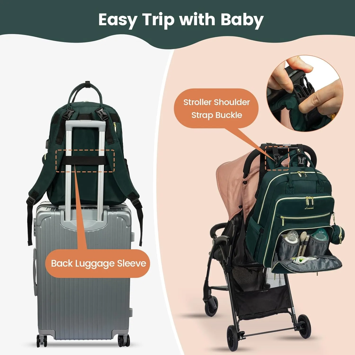 LOVEVOOK Baby Diaper Bag,Waterproof Diaper Backpack with USB Charging Port for Baby, Large Capacity Fit for 15.6 inch Laptop,Dark Green