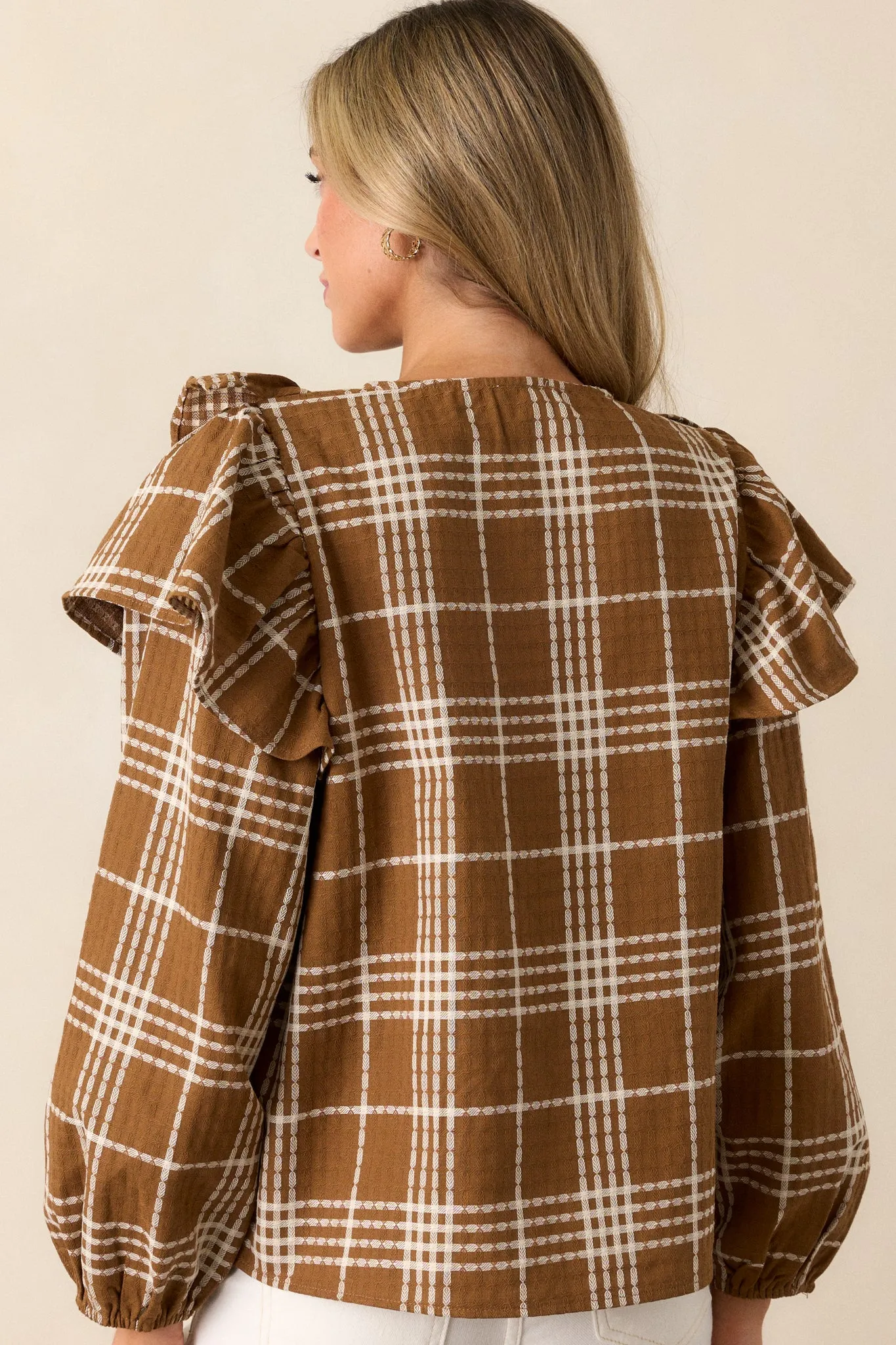 Mellow Moments 100% Cotton Mocha Flutter Sleeve Blouse