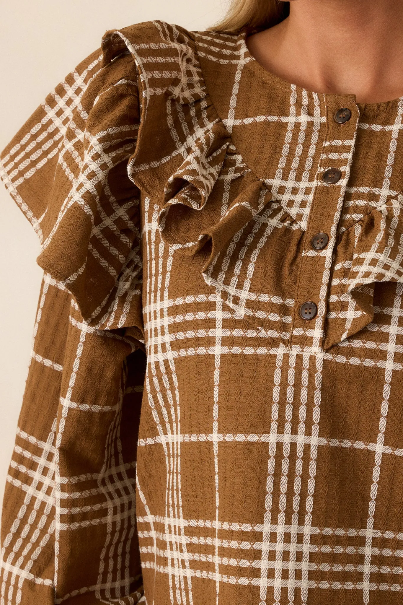 Mellow Moments 100% Cotton Mocha Flutter Sleeve Blouse
