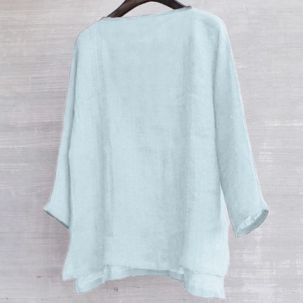 Men Cotton Linen Henley Shirts Hippie Baggy Breathable 3/4 Sleeve Blouse Summer Casual V Neck Beach Yoga Tunic Tops